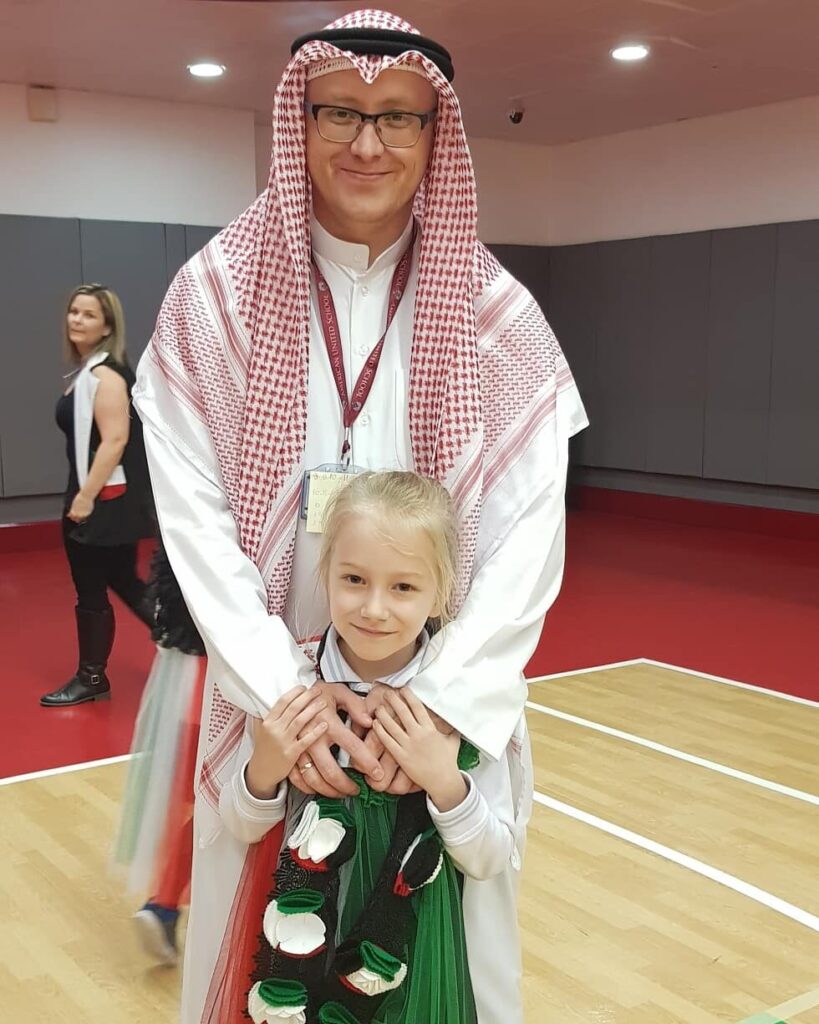 teacher Evgenii with his daughter