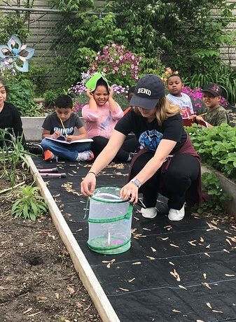 ESL students releasing butterflies