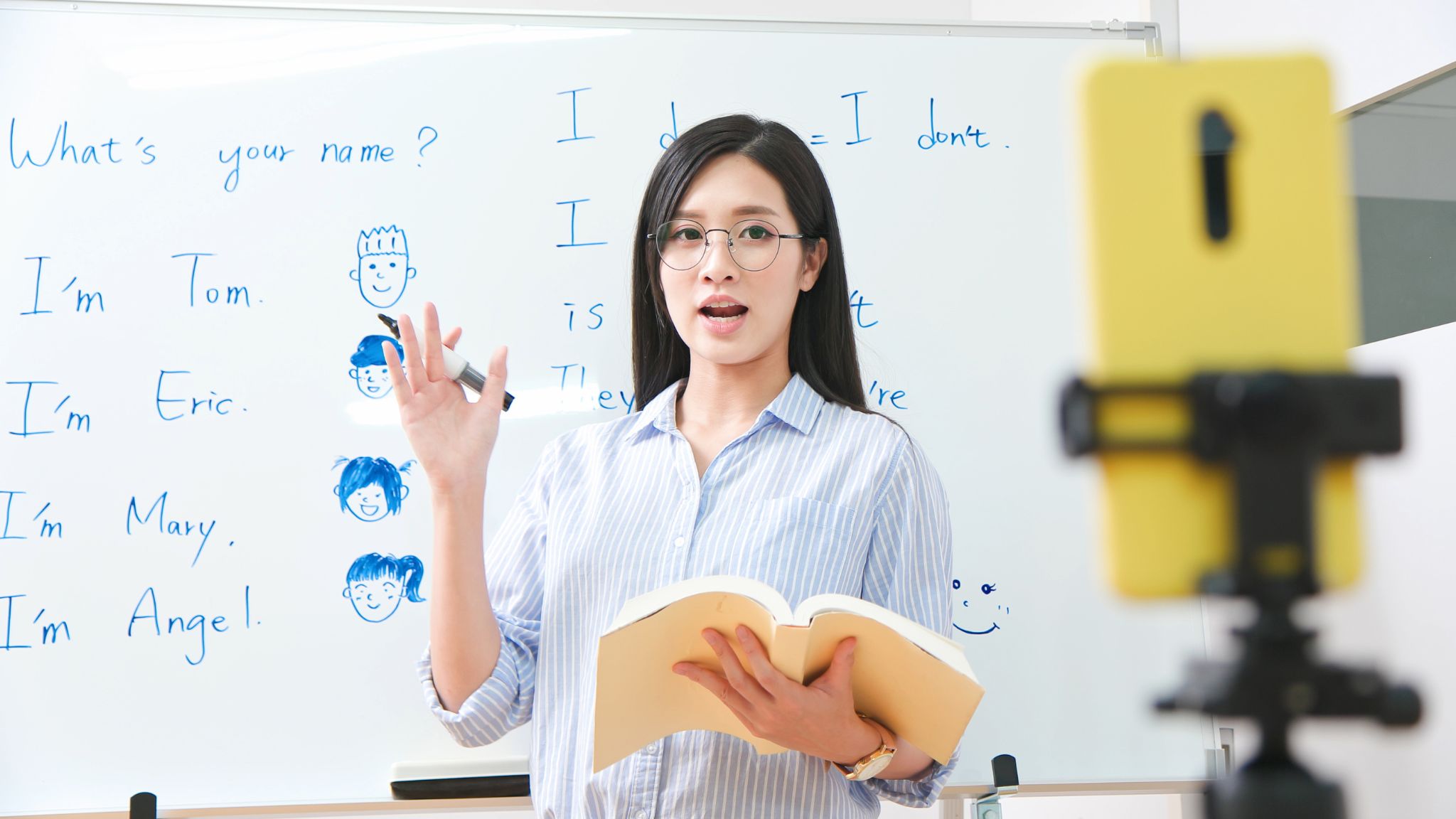 an online teacher recording her class