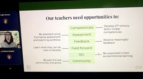 a screenshot of Cristiane Rossi's presentation that identifies opportunities bilingual school teachers need.