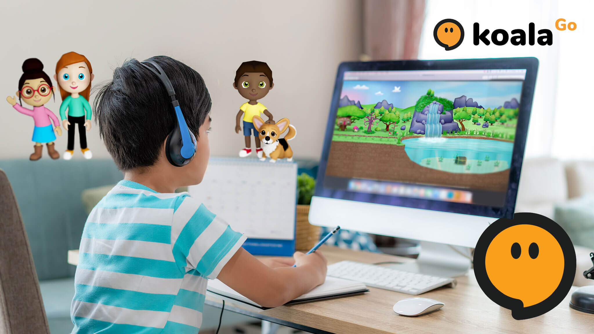 a young boy looking at the Koala Go eLearning platform on his computer screen.