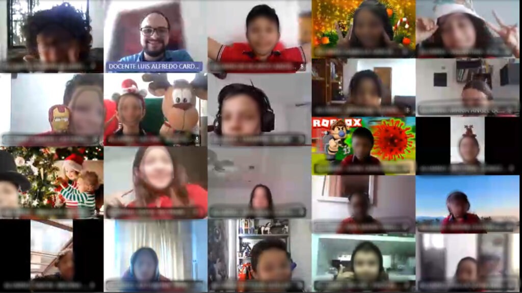 Luis and his students during an online class.