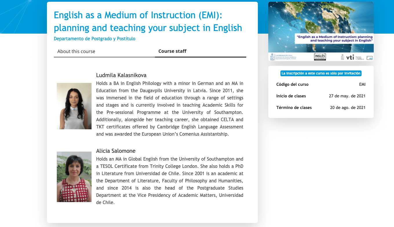Alicia and her colleague are the professors of English as a Medium of Instruction at Universidad de Chile